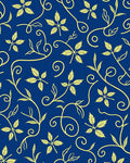 Navy Blue Golden Leaf Scroll Rug