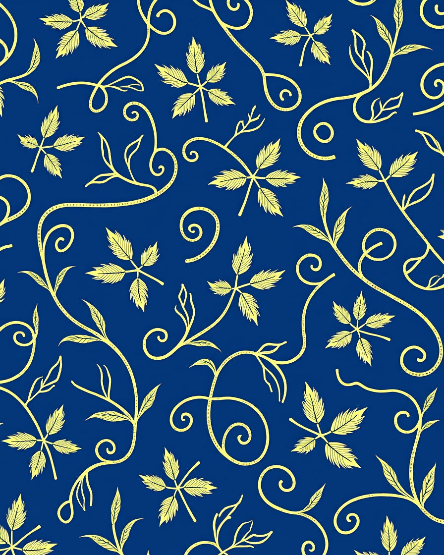 Navy Blue Golden Leaf Scroll Rug