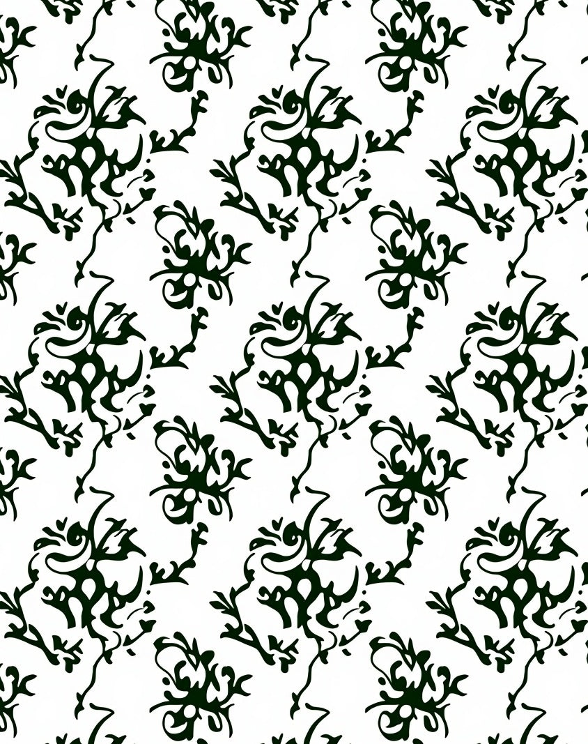 Black White Organic Vine Flourish Rug