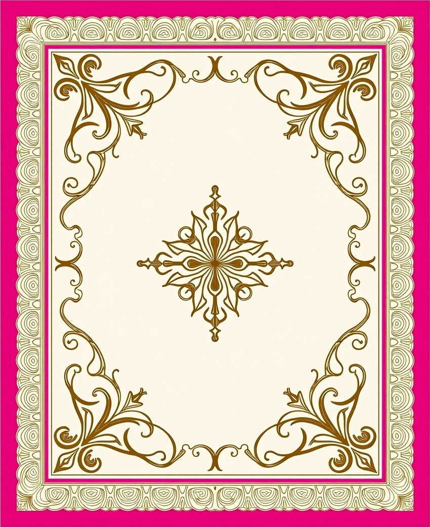 Fuchsia Gold Ornate Medallion Rectangle Rug
