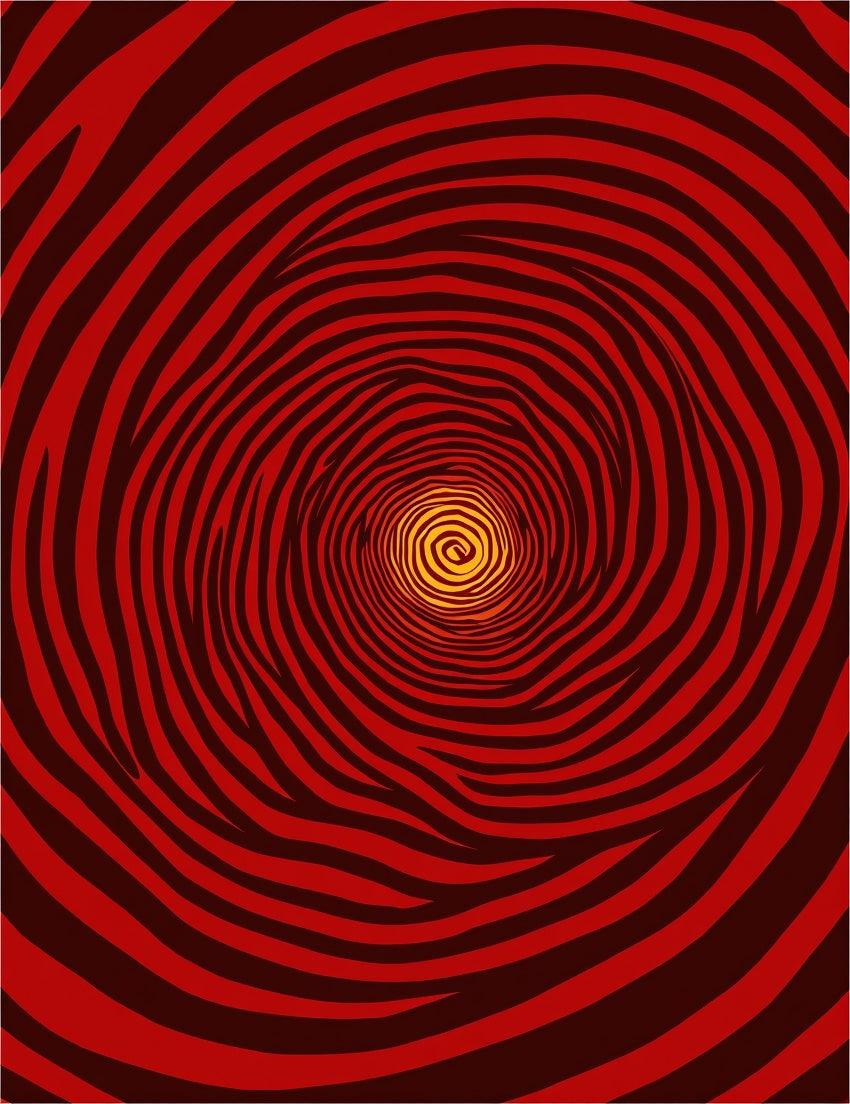 Crimson Yellow Swirl Vortex Rug