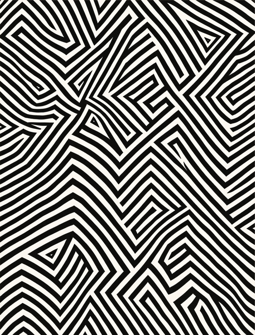 Bold Black White Geometric Labyrinth Rug