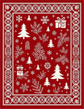 Red White Festive Holiday Trees Snowflakes Rug