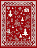Red White Festive Holiday Trees Snowflakes Rug