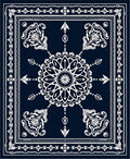 Midnight Blue White Medallion Border Rug
