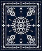 Midnight Blue White Medallion Border Rug