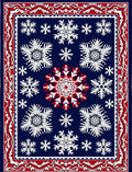 Winter Snowflake Navy Blue Red Border Rug
