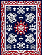 Winter Snowflake Navy Blue Red Border Rug