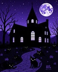 Spooky Night Black Cats Moonlit Manor Rug