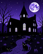 Spooky Night Black Cats Moonlit Manor Rug