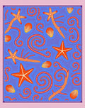 Orange Starfish Shells Swirls Blue Rug