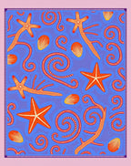 Orange Starfish Shells Swirls Blue Rug