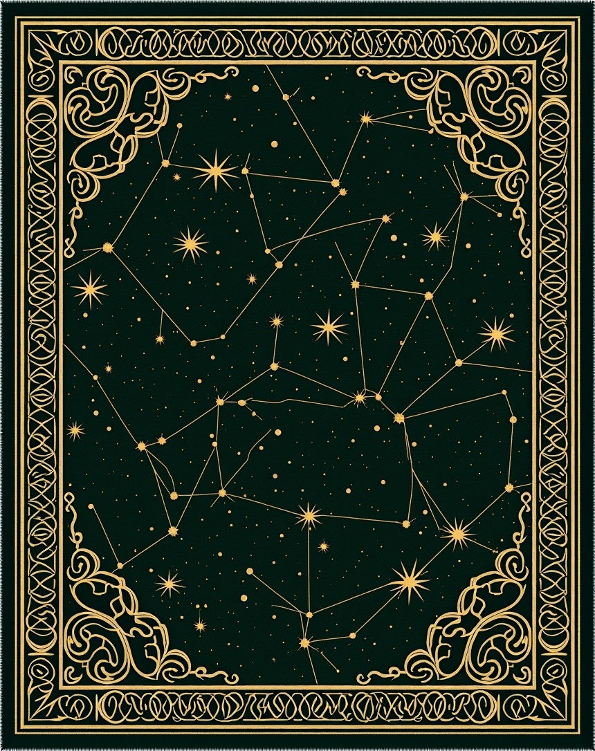 Cosmic Dark Green Constellation Swirl Rug