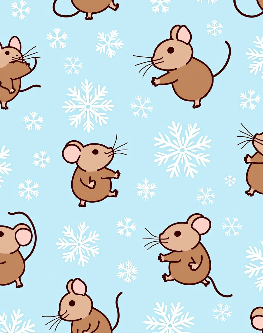 Cute Mice Snowflakes Light Blue Rug