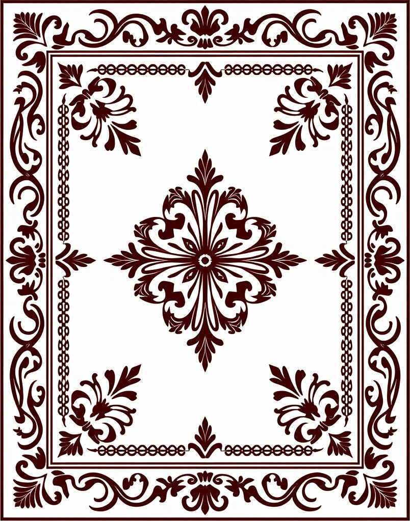 Dark Red Traditional Floral Scroll Rug