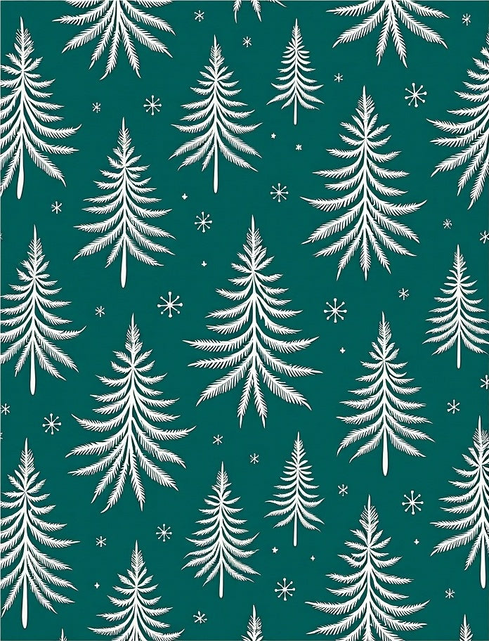 White Pine Trees Teal Snowflakes Rug