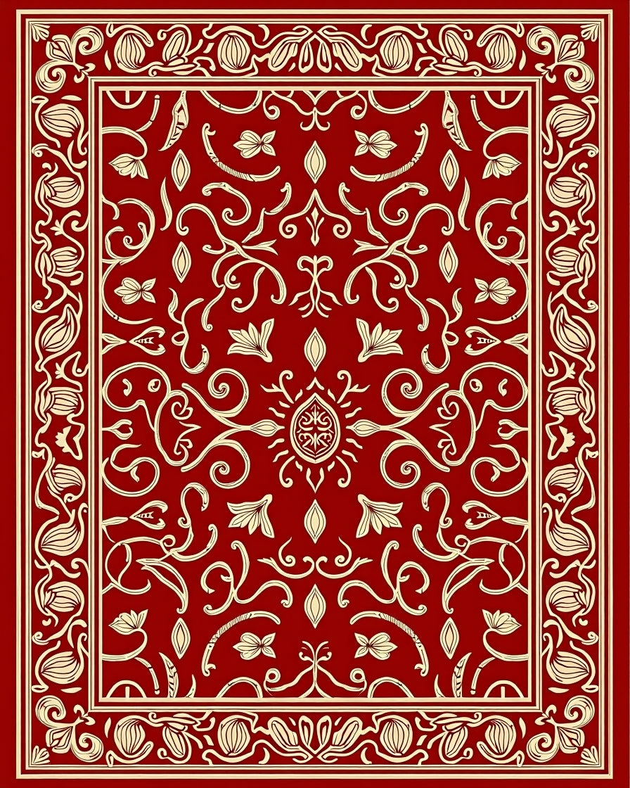Crimson and Gold Floral Medallion Rug