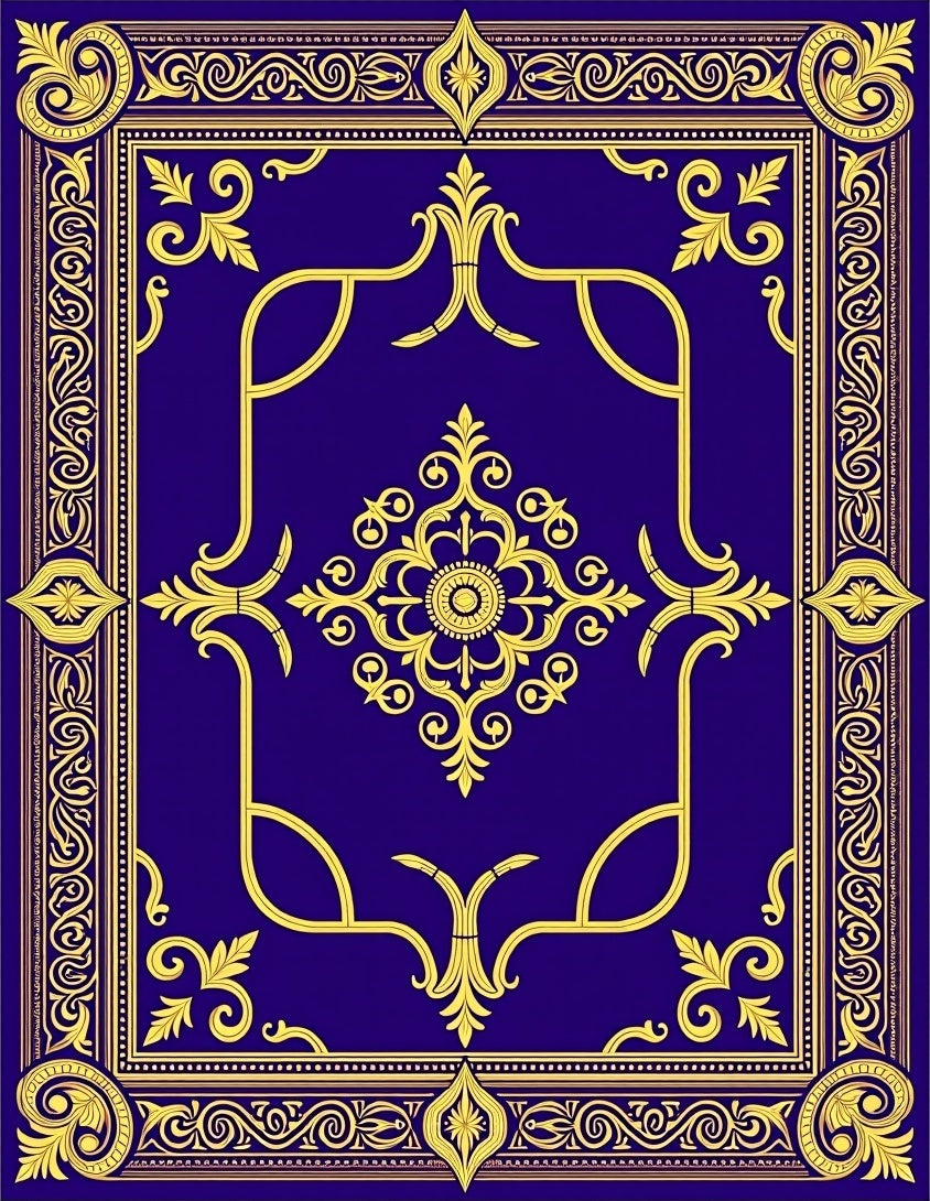 Royal Blue Gold Baroque Medallion Rug