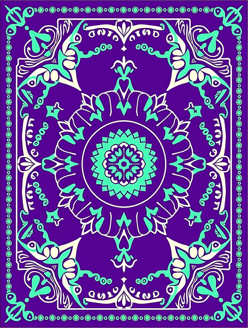 Purple Mint Green Mandala Medallion Rug