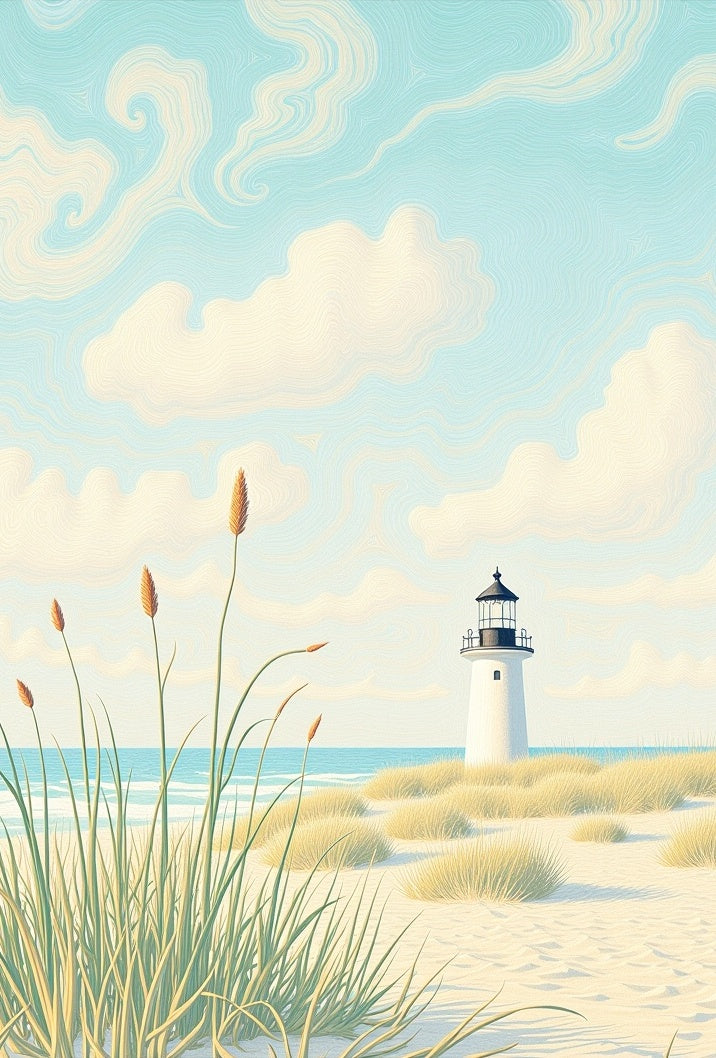 Coastal Lighthouse Sand Grass Sky Rug
