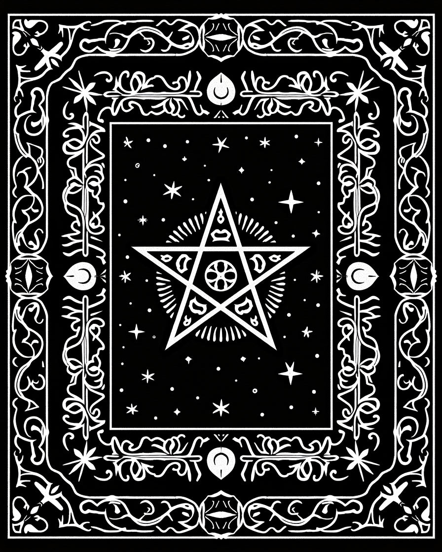 Mystical Black Starburst Pentagram Rug