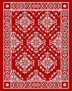 Classic Red White Floral Medallion Rug