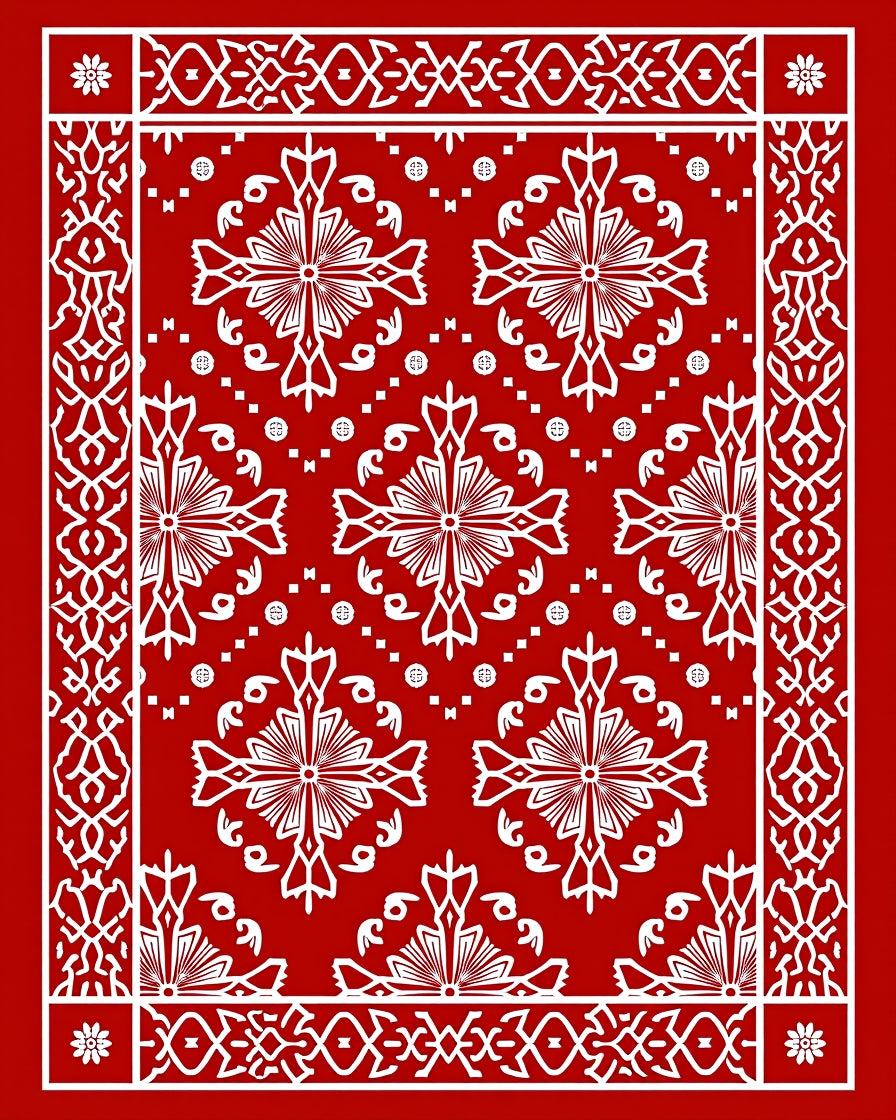 Classic Red White Floral Medallion Rug