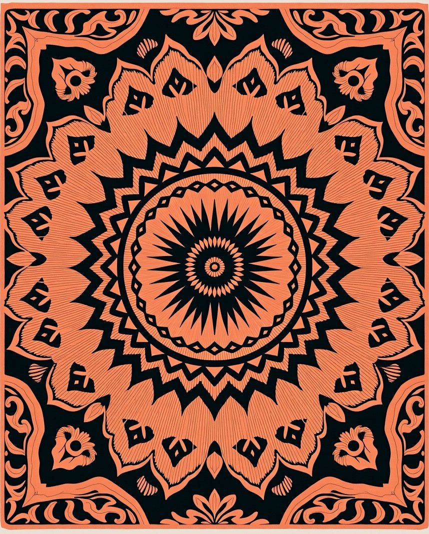 Coral Black Intricate Mandala Rug
