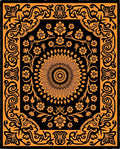 Ornate Floral Medallion Black Orange Rug
