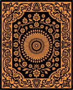 Ornate Floral Medallion Black Orange Rug