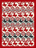 Red Black Reindeer Folk Art Rug