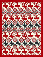 Red Black Reindeer Folk Art Rug