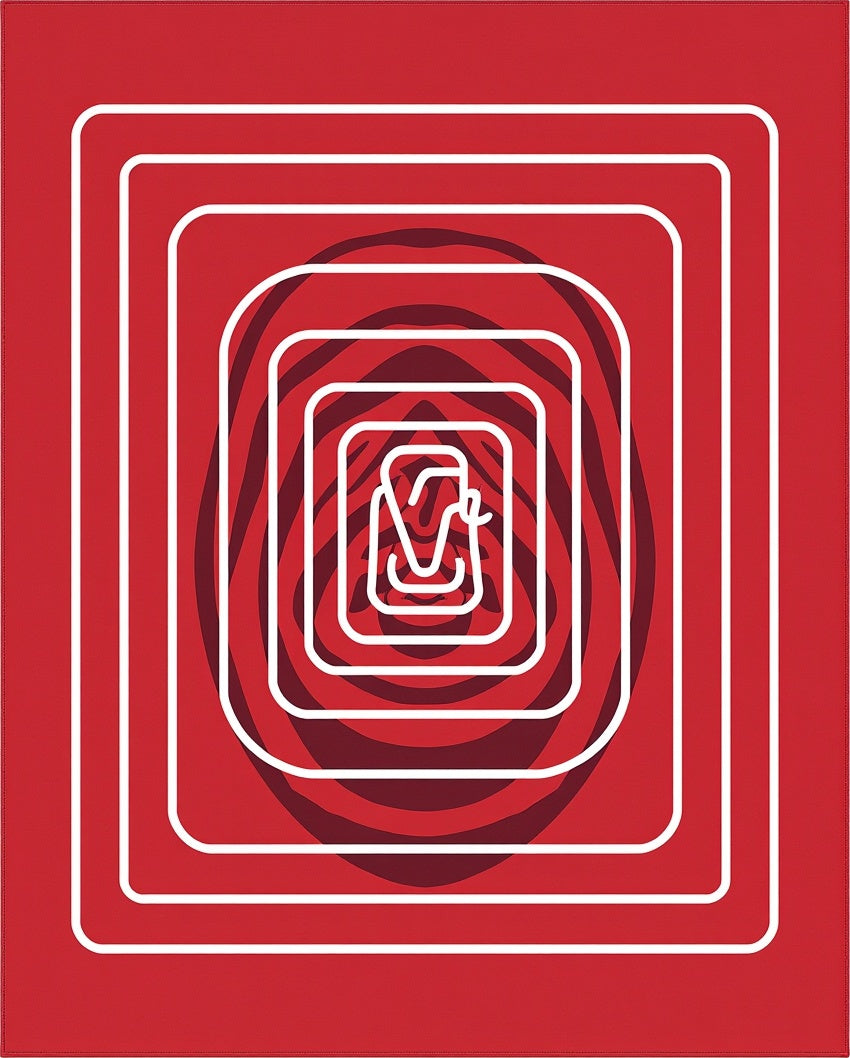 Crimson Abstract Nested Squares Rug