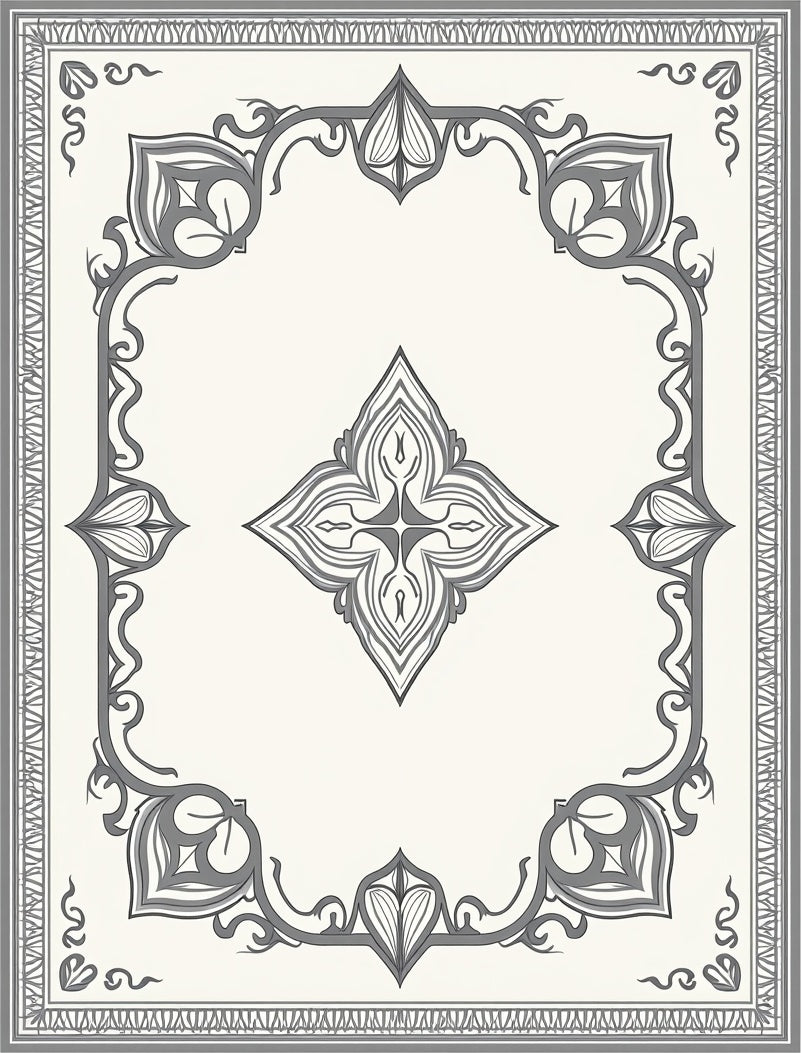 Ornate Gray Floral Scroll Frame Rug