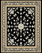 Cream Floral Border on Black Rug