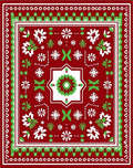 Crimson Green Snowflake Floral Symmetry Rug