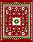 Crimson Green Snowflake Floral Symmetry Rug