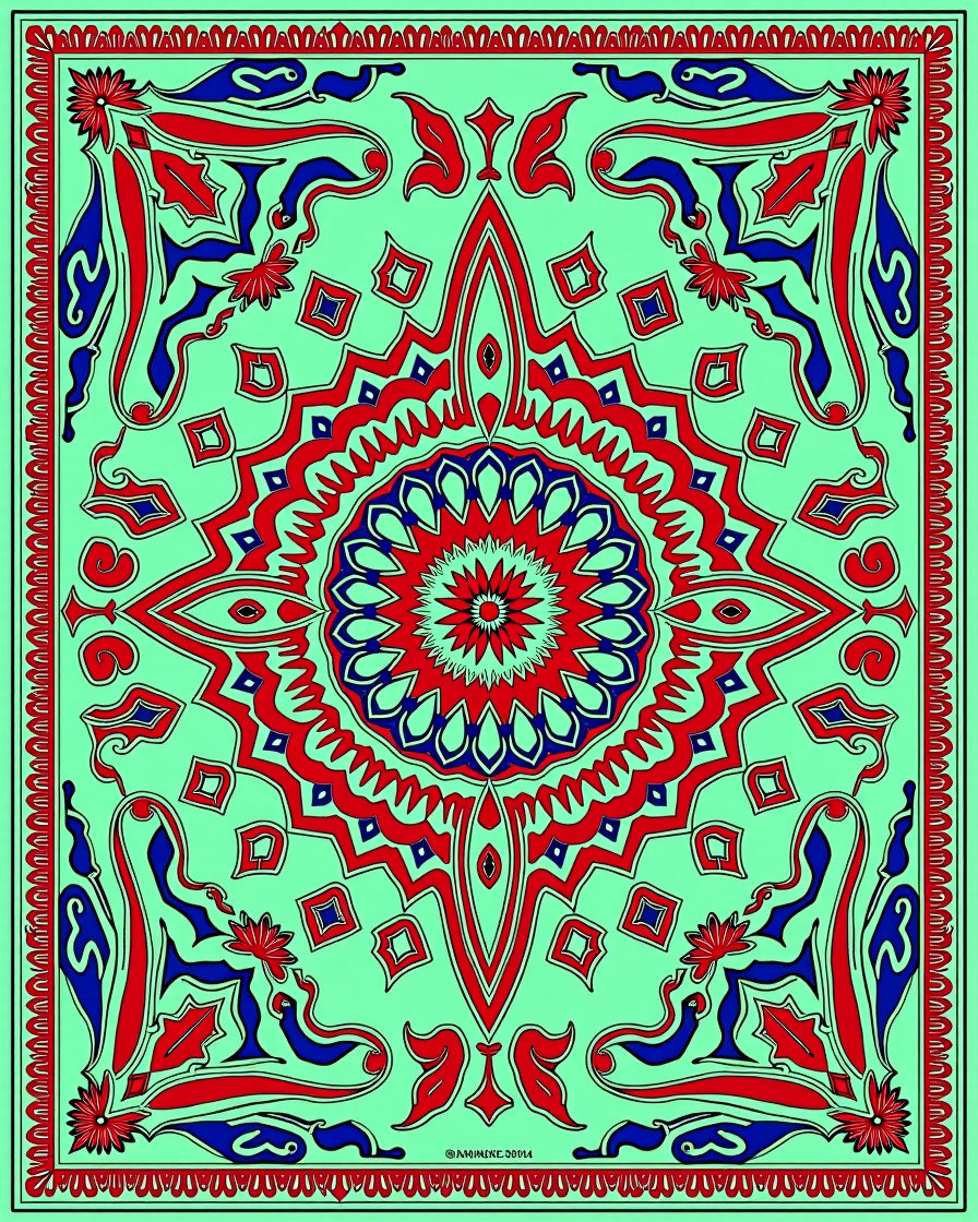 Bold Red Blue Medallion Mint Rug