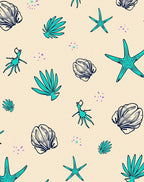 Teal Coastal Shell Starfish Collage Rug