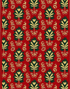 Red Green Gold Stylized Floral Scroll Rug