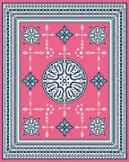 Vibrant Pink Geometric Medallion Border Rug