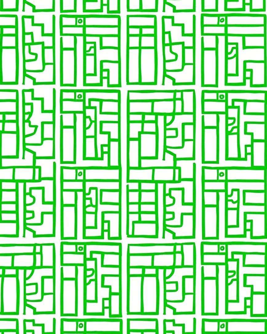 Bright Green Linear Maze Composition Rug