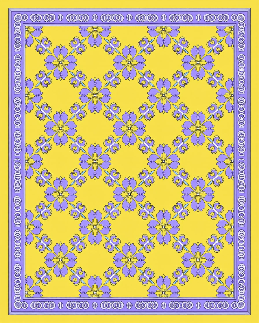 Purple Floral Lattice Yellow Rug
