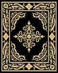 Black and Gold Scrollwork Floral Medallion Rug