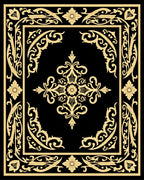 Black and Gold Scrollwork Floral Medallion Rug