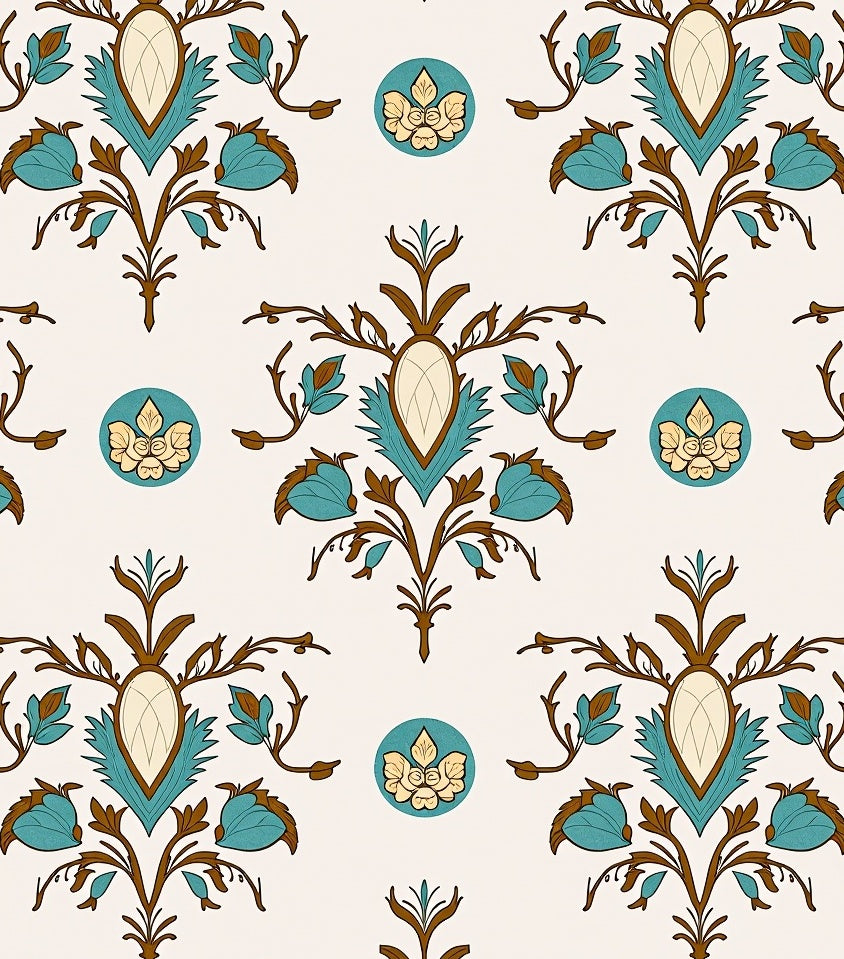 Ornate Teal Floral Scrollwork Rug