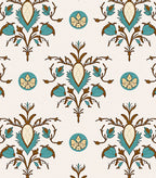 Ornate Teal Floral Scrollwork Rug