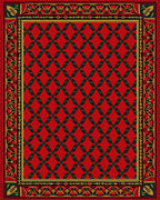 Crimson And Green Interlocking Diamond Border Rug