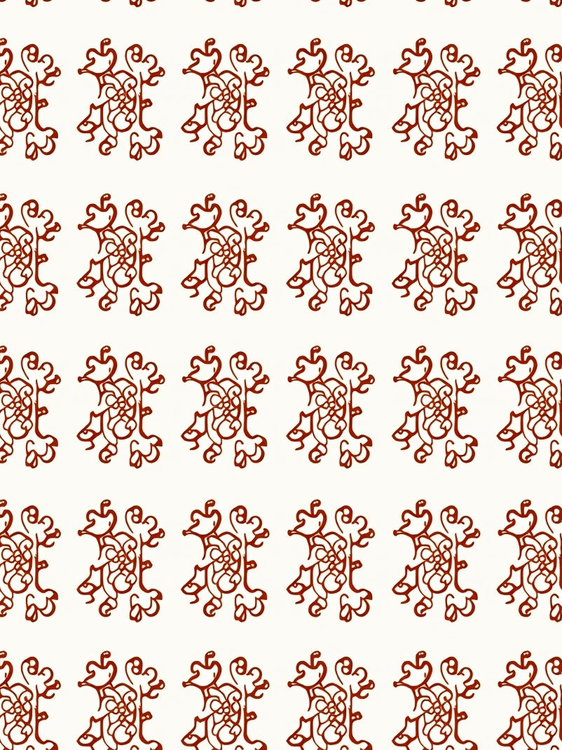Crimson Curlicue Scroll Repeat Rug