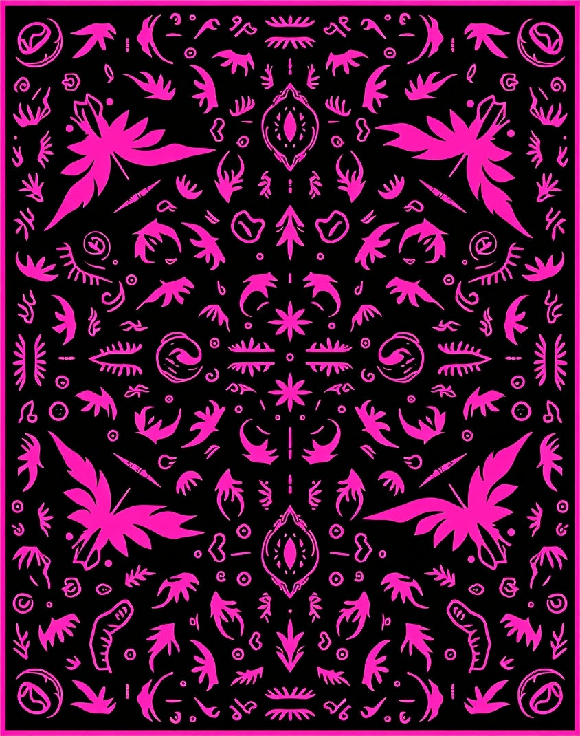 Vibrant Neon Pink Abstract Elements Rug